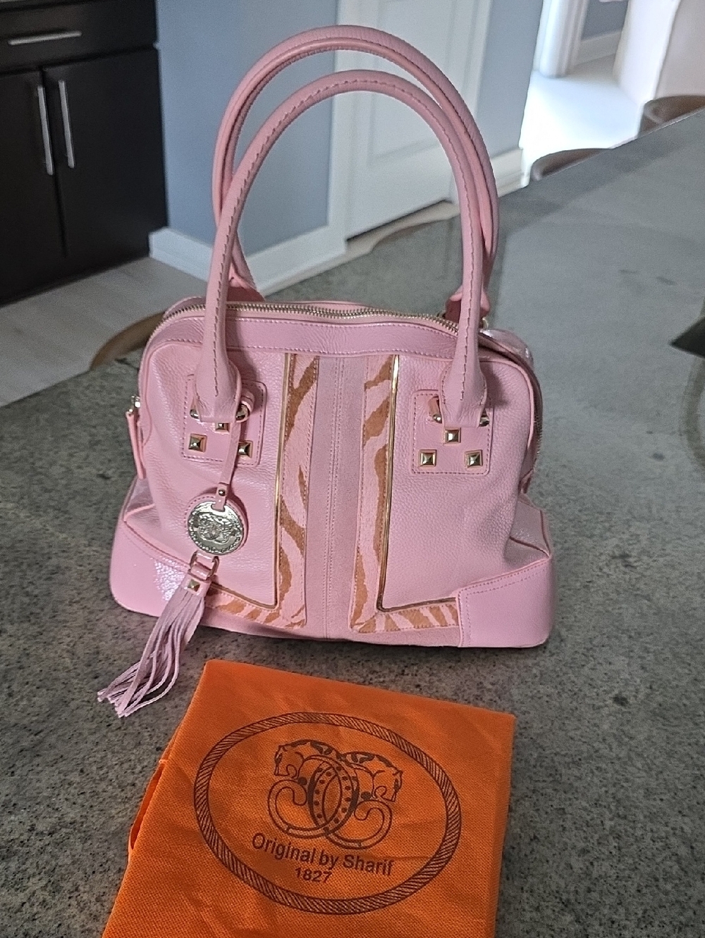 NWOT...Sharif Pink Leather with Tassel Charm Shoulder Handbag